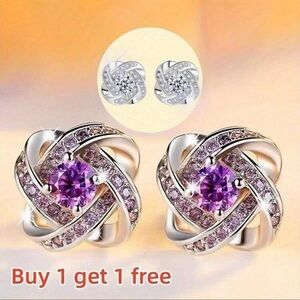 Buy One Get One Free 1 Pair Of Elegant Silver and Purple Crystal Earrings